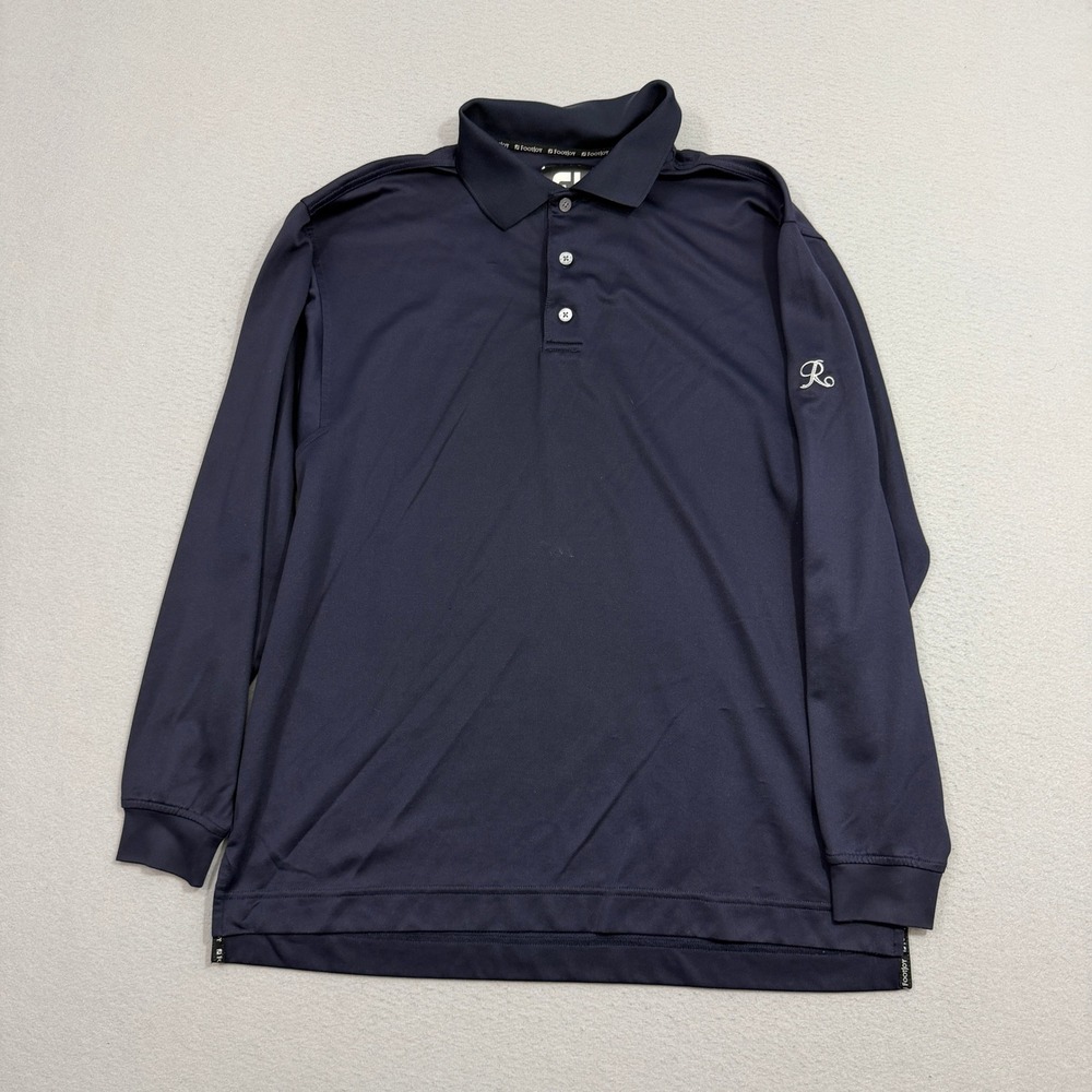 Footjoy Polo Mens Large Navy Blue Long Sleeve Golf Shirt Performance Breathable